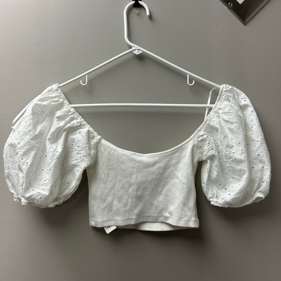 Zara White Puffer Sleeve Cropped Top - Picture 2 of 4